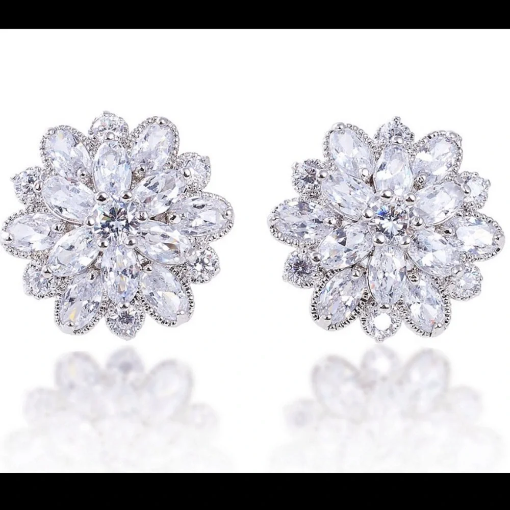 Sterling Silver 5CT Cubic Zircon Flower Snow Crystal Diamond Stud Earrings